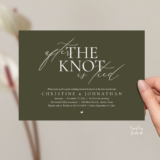 Convite After The Knot Tied, Post Wedding Elopement Brunch (After The Knot Tied, Post Wedding Elopement Brunch Invitation card contemporary clean olive green)