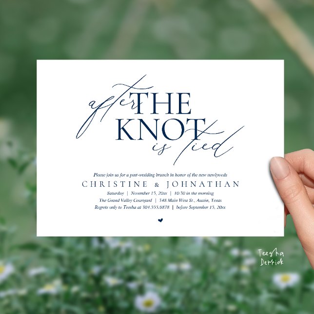 Convite After The Knot Tied, Post Wedding Elopement Brunch (After The Knot Tied, Post Wedding Elopement Brunch Invitation card contemporary clean navy blue)