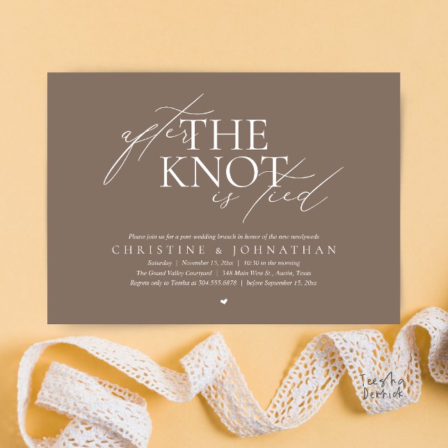 Convite After The Knot Tied, Post Wedding Elopement Brunch (After The Knot Tied, Post Wedding Elopement Brunch Invitation card contemporary clean warm taupe )