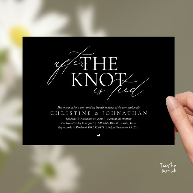 Convite After The Knot Tied, Post Wedding Elopement Brunch (After The Knot Tied, Post Wedding Elopement Brunch Invitation card contemporary clean black white)