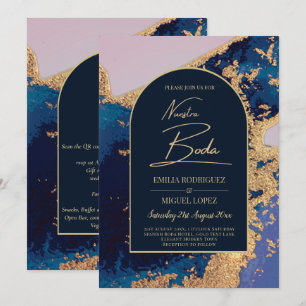 Convite Ágata Azul Dourado Nossa Noiva Casamento Espanhol