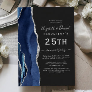 Convite Ágata Azul Marinho Prata Escuro 25º Aniversário
