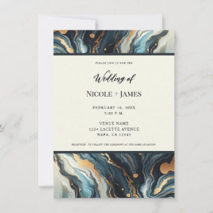 Convite Ágata Azul Turquesa Dourada Casamento Moderno Glam