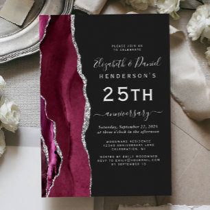 Convite Ágata Burgundy Prata Aniversário de 25 anos