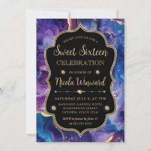 Convite Ágata Celestial Geodo Cósmico Ardente Sweet 16