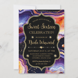 Convite Ágata Celestial Luxo Mármore Cósmico Sweet 16
