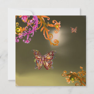 Convite ÁGATA CINZA BORBOLETA , rosa brilhante amarelo mar