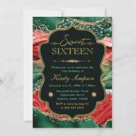 Convite Ágata de Natal Mármore e Glitter Dourado Sweet 16