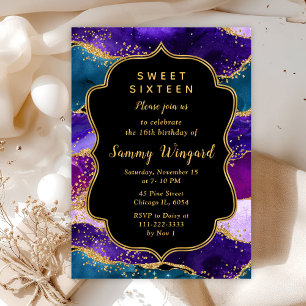 Convite Ágata de Pavão Roxo e Azul Sweet Sixteen