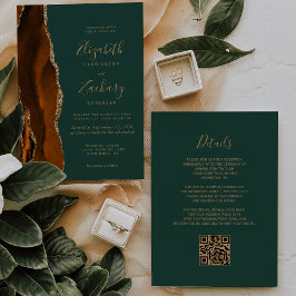 Convite Ágata Dourada Laranja Queimada Casamento Código QR