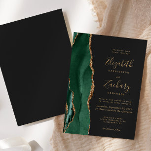 Convite Ágata Dourada Verde Esmeralda Casamento Sombrio