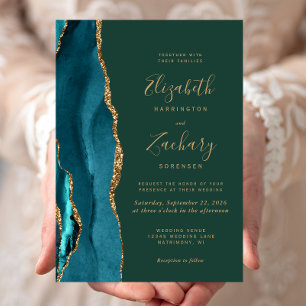 Convite Ágata Esmeralda Verde Casamento Dourado