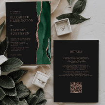 Ágata Esmeralda Verde Código QR Rosa Ouro Casament