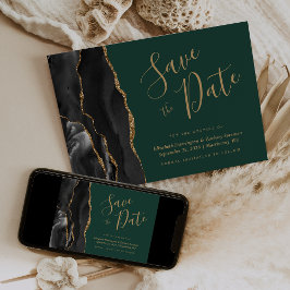 Convite Ágata Esmeralda Verde Ouro Preto Salve a Data