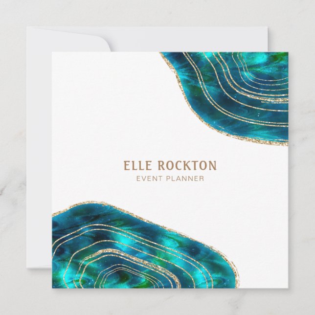 Convite Ágata Geodo Cristais Cósmicos Brilho Azul Verde (Frente)