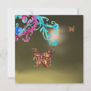 Convite ÁGATA MARIPOSA, cinza azul rosa brilhante vermelho