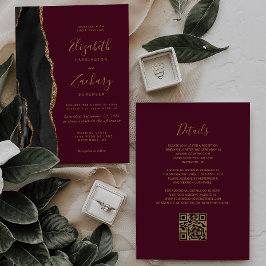 Convite Ágata Ouro Preto Casamento Código QR Vermelho Borg