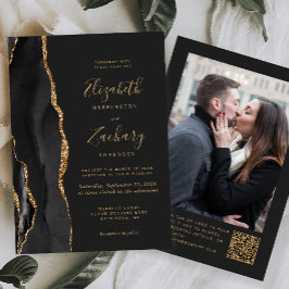 Convite Ágata Ouro Preto Código QR Foto Escura Casamento