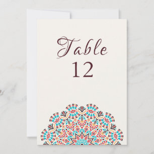 Convite Ágata Turquesa Mandala Número de Mesa de Casamento