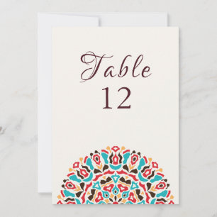 Convite Ágata Turquesa Mandala Número de Mesa de Casamento