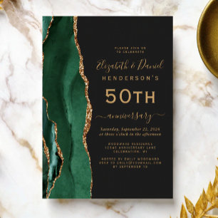Convite Ágata Verde Esmeralda Dourado Preto 50º Aniversári