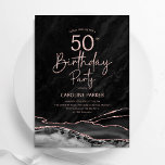 Convite Agate Black Rosa Dourado 50º aniversário<br><div class="desc">Ouro preto e rosa agate 50º convite de aniversário. Elegante design moderno com aquarela agate marble geode background, faux glitter rosa gold e typografia script font. Trendy convida o cartão perfeito para uma comemoração de dia das mulheres na moda. Impressos convites Zazzle ou modelo de impressão digital instantânea para download....</div>