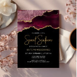 Convite Agate Dourado Burgundy Dark Sweet 16 Festa de aniv<br><div class="desc">Este convite de aniversário de 16 anos da Trendy apresenta uma imagem de aquarela de um geode agado em tons de burgundy com falsos realces de ouro. As palavras "Doce Dezesseis" aparecem na falsa brilha dourada em letra decorativa moderna de escrita manual. Personalize-o com o nome do honroso em texto...</div>