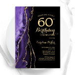 Convite Agate Dourado preto 60º aniversário<br><div class="desc">Roxo, preto e dourado agam o 60º convite de aniversário. Elegante design moderno com aquarela agate marble geode background, faux glitter gold e typografia script font. Trendy convida o cartão perfeito para uma comemoração de dia das mulheres na moda. Impressos convites Zazzle ou modelo de impressão digital instantânea para download....</div>
