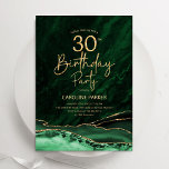 Convite Agate Emerald Green - aniversário de 30 anos Doura<br><div class="desc">Emerald Green e ouro agate aniversário de 30 anos convite de festas. Elegante design moderno com aquarela agate marble geode background, faux glitter gold e typografia script font. Trendy convida o cartão perfeito para uma comemoração de dia das mulheres na moda. Impressos convites Zazzle ou modelo de impressão digital instantânea...</div>