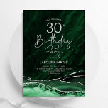 Convite Agate Emerald Green Silver aniversário de 30 anos<br><div class="desc">Emerald Green e aniversário de 30 anos convite de festas prateado. Elegante design moderno com aquarela agate marble geode background,  faux glitter prata e tipografia. Trendy convida o cartão perfeito para uma comemoração de dia das mulheres na moda. Impressos convites Zazzle ou modelo de impressão digital instantânea para download.</div>