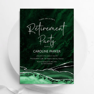 Convite Agate Emerald Green Silver Retirement Party