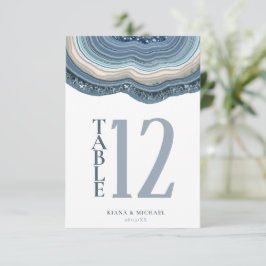 Convite Agate Geode Glitter Table Number Dusty Blue ID647