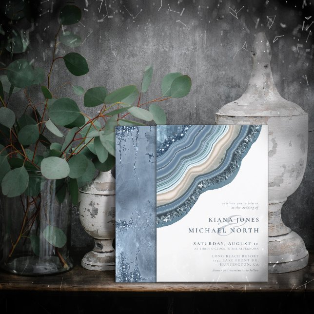 Convite Agate Geode Glitter Wedding Dusty Blue ID647 (Criador carregado)