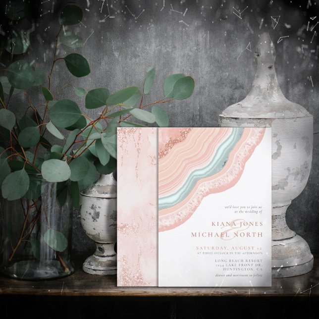 Convite Agate Geode Glitter Wedding Rosa Dourado ID647 (Criador carregado)