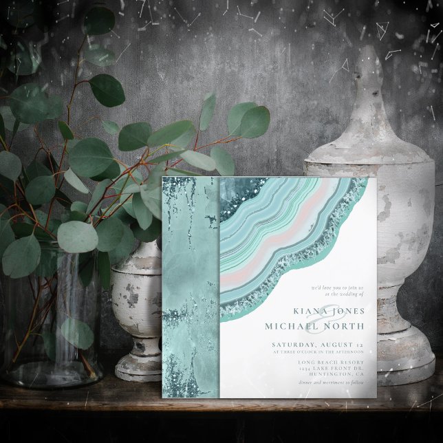 Convite Agate Geode Glitter Wedding Teal ID647 (Criador carregado)