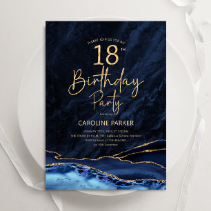 Convite Agate Marinho Azul Dourado 18º aniversário