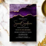 Convite Agate Purple Dourado Dark Sweet 16 Festa de aniver<br><div class="desc">Este convite de aniversário de 16 anos da Trendy apresenta uma imagem de aquarela de um geode agado em tons de roxo com falsos realces de ouro. As palavras "Doce Dezesseis" aparecem na falsa brilha dourada em letra decorativa moderna de escrita manual. Personalize-o com o nome do honroso em texto...</div>