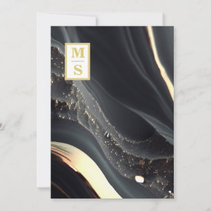 Convite *~ Agate QR BLACK gold Monograma AR66 RSVP Casamen