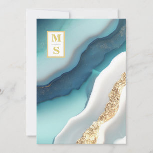 Convite *~ Agate QR TEAL Monograma AR66 RSVP Casamento