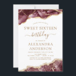 Convite Agate Sweet 16 Birthday Burgundy Dourado<br><div class="desc">Agate Geode Burgundy e Gold Foil Convites de festas de aniversários - inclui um belo e elegante roteiro moderno para a Celebração de Aniversário dos Dezesseis (16º) especiais.</div>