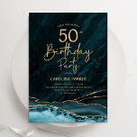 Convite Agate Teal Dourado 50º Aniversário<br><div class="desc">Teal e ouro agam 50º convite de aniversário. Elegante design moderno com cor aquosa turquesa agate marble geode background, faux glitter gold e typografia script font. Trendy convida o cartão perfeito para uma comemoração de dia das mulheres na moda. Impressos convites Zazzle ou modelo de impressão digital instantânea para download....</div>