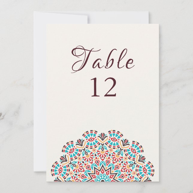 Convite Agate Turquoise Mandala Wedding Table Number (Frente)