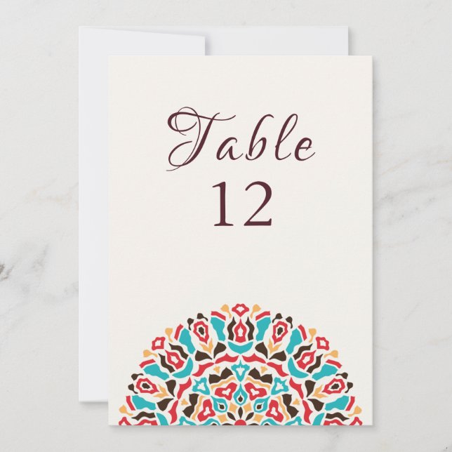 Convite Agate Turquoise Mandala Wedding Table Number (Frente)