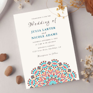 Convite Agate Turquoise Teal & Wine Floral Mandala Casamen