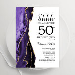 Convite Agate White Dourado Surpresa Púrpura 50º aniversár<br><div class="desc">Roxo, branco e ouro agitam a surpresa do 50º convite de aniversário. Elegante design moderno com aquarela agate marble geode background, faux glitter gold e typografia script font. Trendy convida o cartão perfeito para uma comemoração de dia das mulheres na moda. Impressos convites Zazzle ou modelo de impressão digital instantânea...</div>