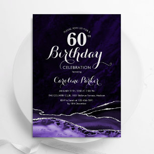 Convite Agato de Prata Roxo Marble 60º Aniversário