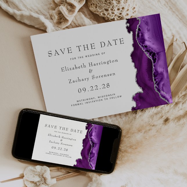 Convite Agato Prateado Roxo Salve a Data (Criador carregado)