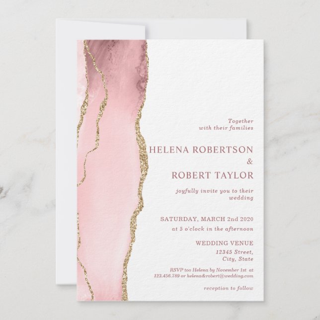 Convite Agato rosa-pincel moderno (Frente)