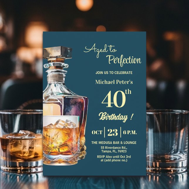 Convite Aged to Perfection Men 40th Whiskey Birthday  (Criador carregado)