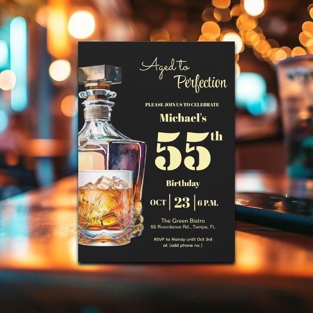 Convite Aged to Perfection Men 55th Whiskey Birthday  (Criador carregado)